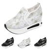Floral Embroidered Lace Platform Slip On Shoes Lightweight Breathable Mesh Upper Wedge Sole Casual Walking Footwear for Women