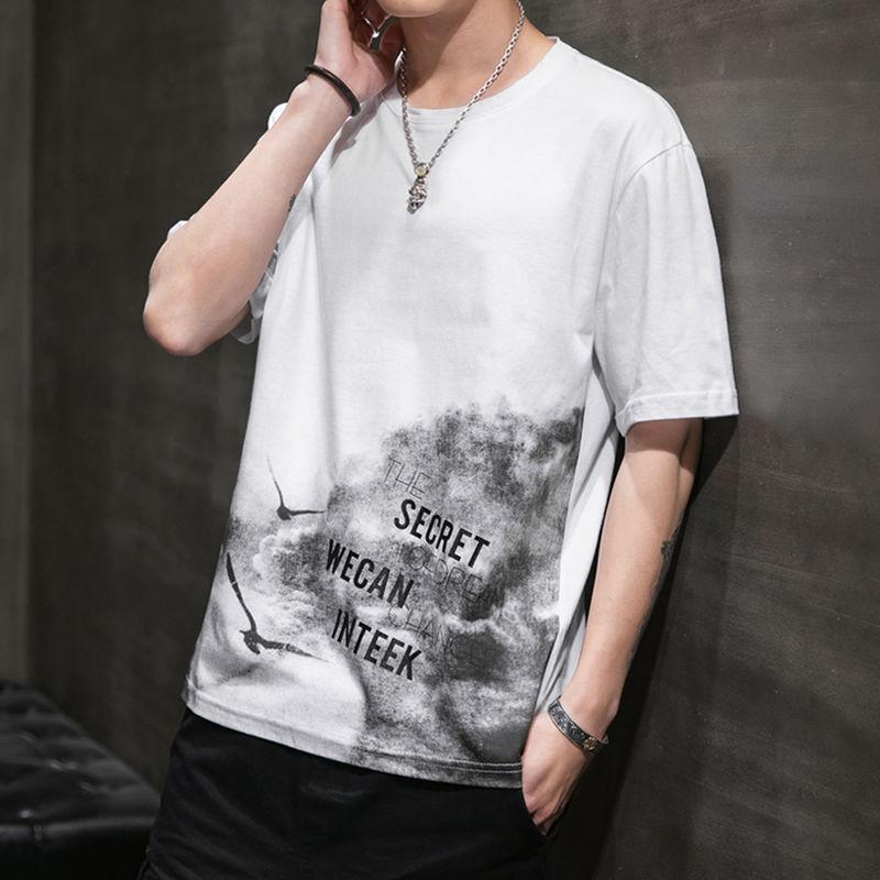 

Мужской пуловер с короткими рукавами и тушью в китайском стиле, футболка, топ M