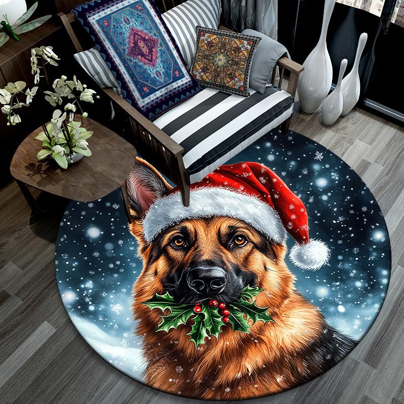 German Shepherd Round Area Rug,Carpet Rug for Living Room Bedroom Sofa Playroom Decor,Non-slip Floor Mat
