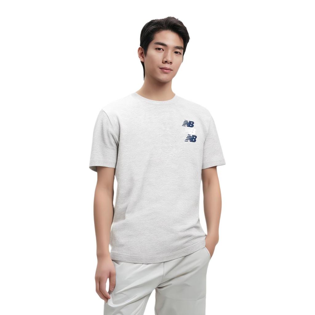 New Balance T Shirts Men's Gray Crew Neck Moderate Straight Fit (Unisex) T-Shirts MT21905 AG