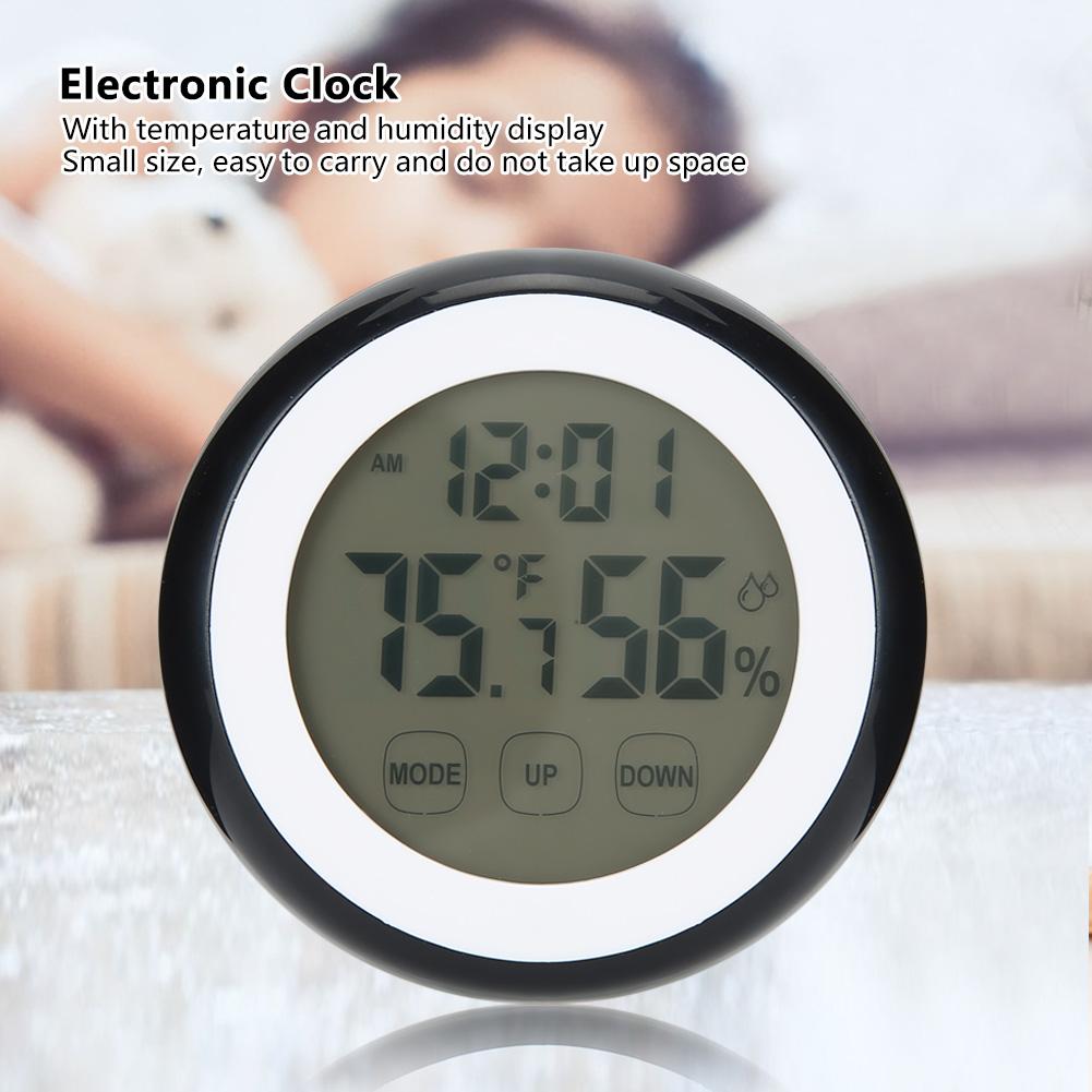 Round Shape Household Touching Digital Electronic Alarm Clock with Temperature Humidity Display