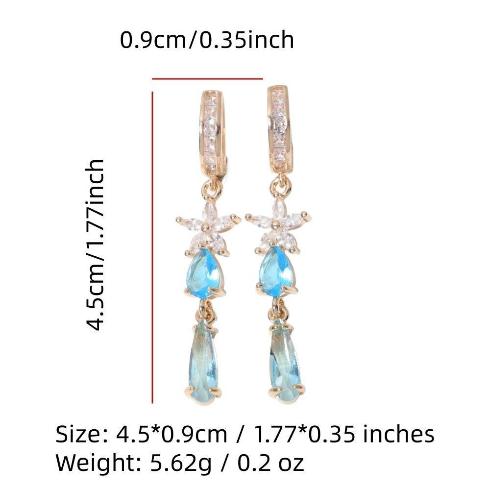 Luxury Flowers with Water Droplets Zirconia Dangle Earrings for Women Golden Earring Jewelry Party Accessories