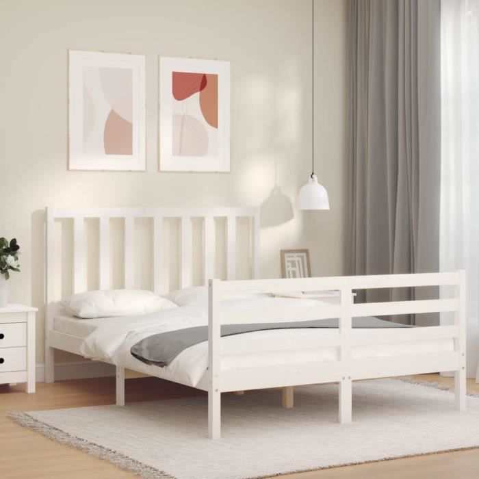 VidaXL Cadre de lit avec tête de lit blanc 140x190 cm bois massif 3193837