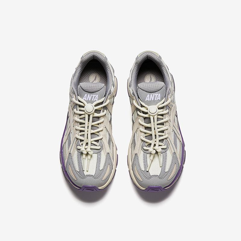 Anta Kids Millennium Synthetic Leather Retro Trend Lightweight Shock Absorption Low Top Casual Shoes Kids Casual Shoes Gray White 322448813-1