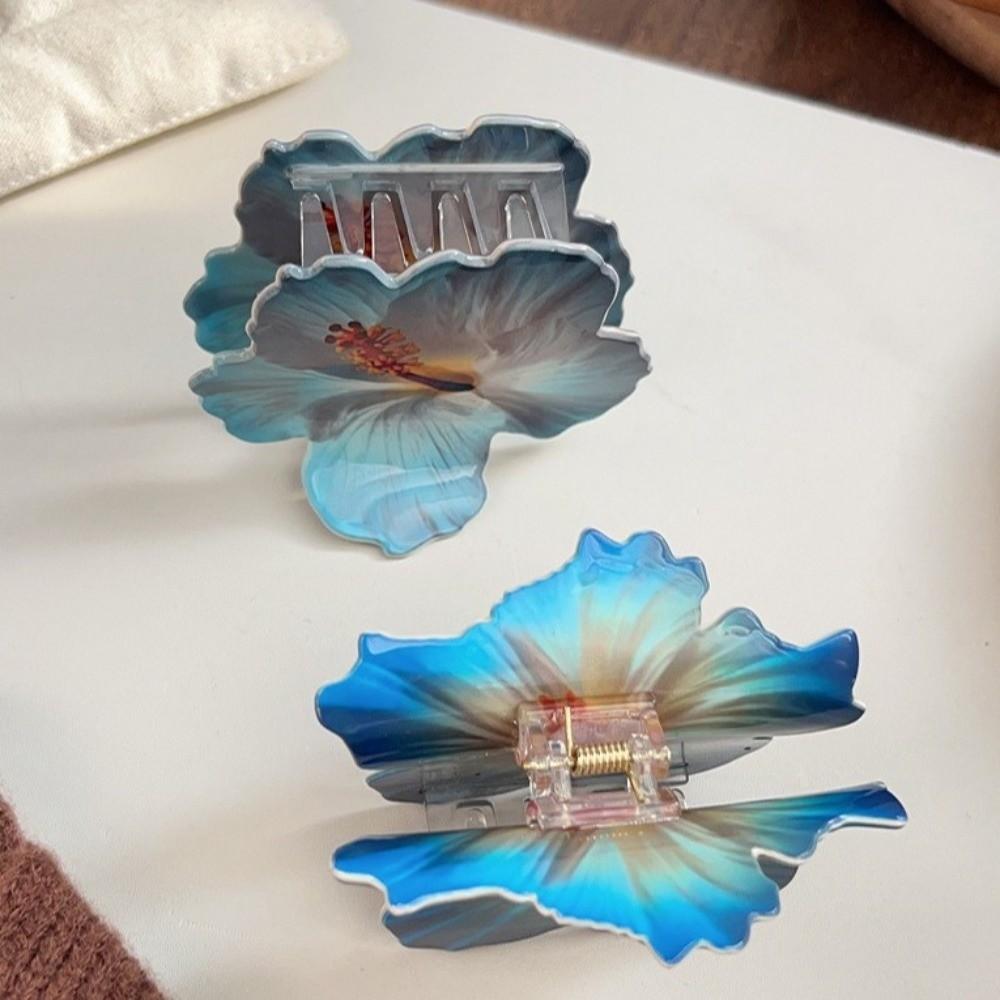 Double-sided Printing Hibiscus Flower Hair Claw Hawaiian Flower Hair Clip For Girls