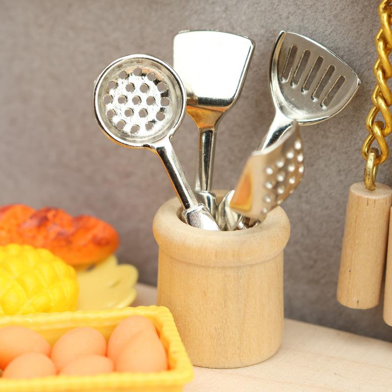 1Set 1/12 Dollhouse Simulation Miniature Spatula Spoon Set Doll Home Kitchen Utensils Decor Dolls House Pretend Play Toys