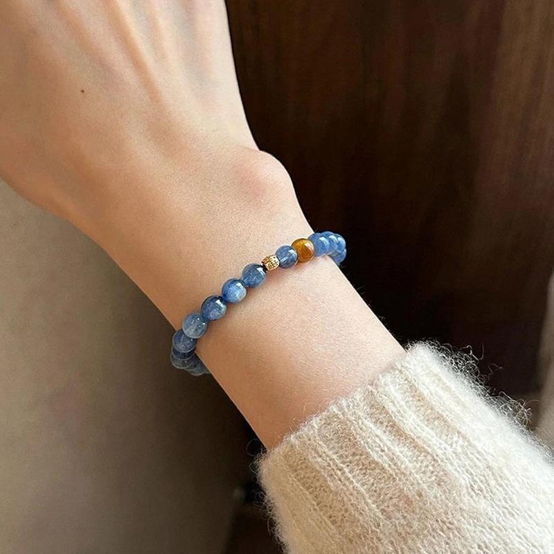 Pulseira de ágata de pedra azul natural, design de nicho feminino, senso de alta moda simples e levemente luxuosa, joia versátil