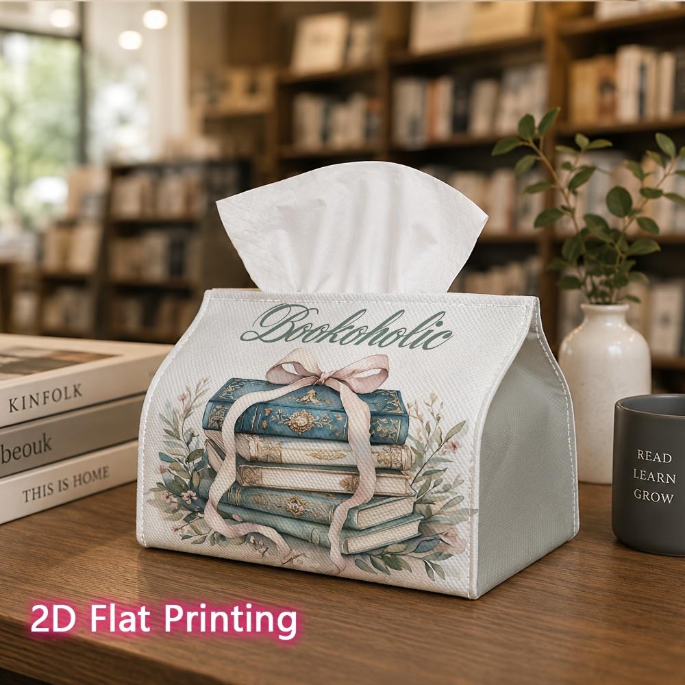 1pc, 2D Flat Printing, Tissue Box Bookworm: Elegant Stacking Patterns of Books Napkin Dispenser, Suitable for Family Gatherings, Car Decoration, Decor