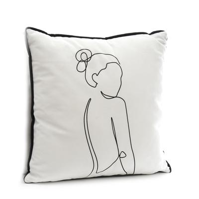 [A3698] - Velvet Cushion 'Arty' Black White - 40x40 Cm (silhouette Woman)