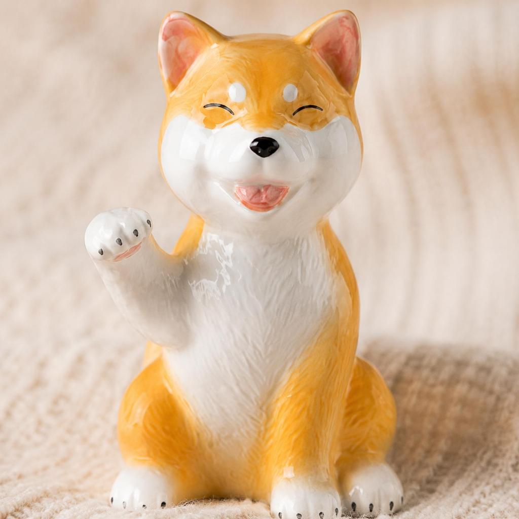 Dog Figurine with Neck Scarf Glossy Seated Compact for Office