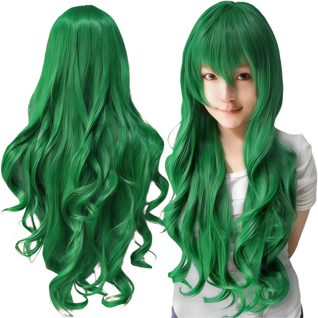 Synthetic Hair Forest Green Lolita Cosplay Wig Curly Sailor Pluto Anime Wigs Tsuyu Asui Halloween Costume Wig for Girl