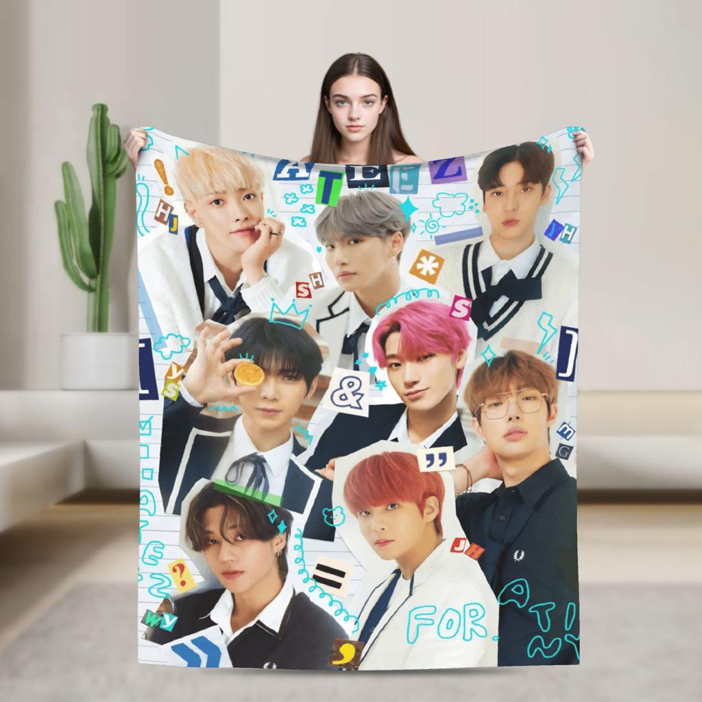 Warm Blankets Picnic Kpop Ateez Choi San Throw Blanket Flannel Bedspread For Living Room Novelty Sofa Bed Cover