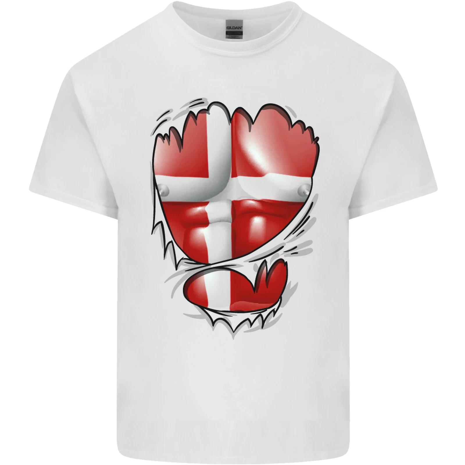 Gym Danish Flag Ripped Muscles Denmark Kids T-Shirt Childrens XL