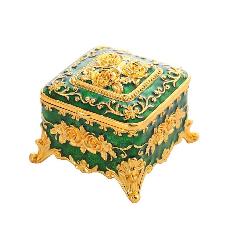 Elegant Vintage Metal Jewelry Box With Enamel Floral Design Compact Organizer Necklaces Rings Earrings