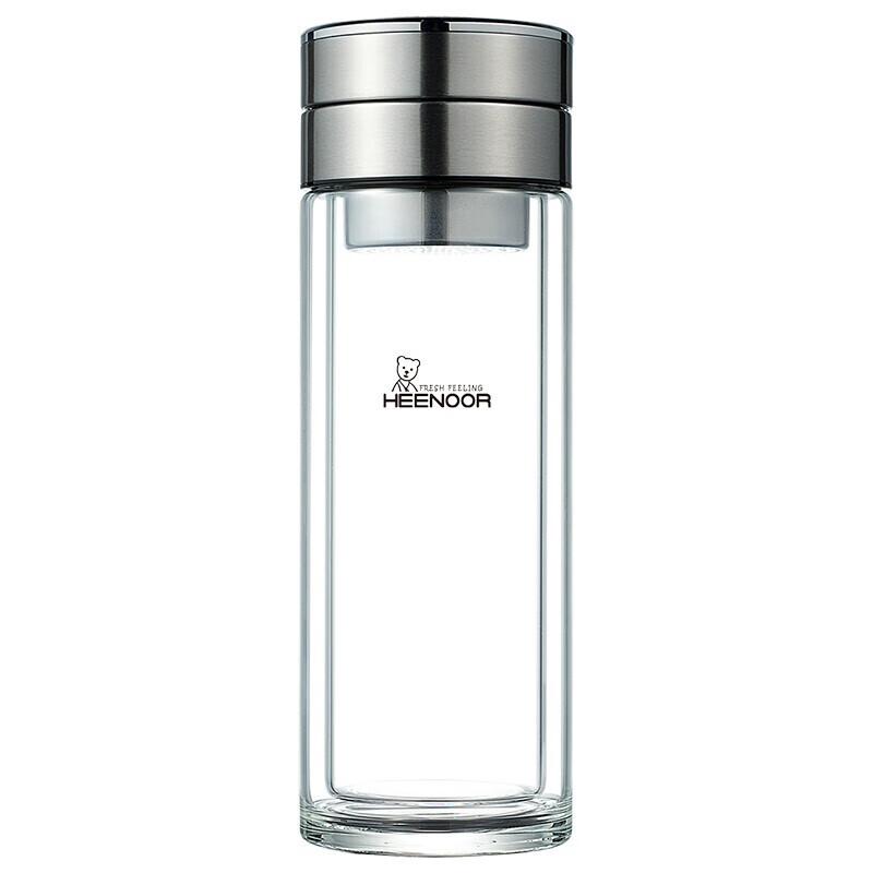 HEENOOR Double-Layer Glass Cup with Tea Infuser for Men, High-Quality Tea Brewing Cup, Car Water Bottle XN-9338 Natural Color 290mL