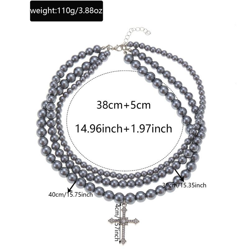 Stacked cross beaded necklace simple versatile accessories niche high-end hip-hop pendant neck chain