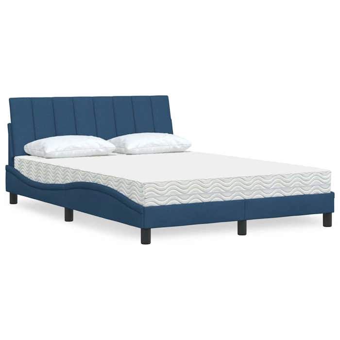 VidaXL Bed with Mattress Blue 140x190 Cm Fabric, Bedroom Furniture, Double Bed, Panel Bed, Slatted Base, Bed with 3310530