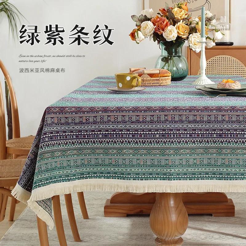 Vintage Bohemian Style Dining Table Cloth Cotton and Linen Home Decor Geometric Tablecloth Furniture Tea Table Dust Cover Towel