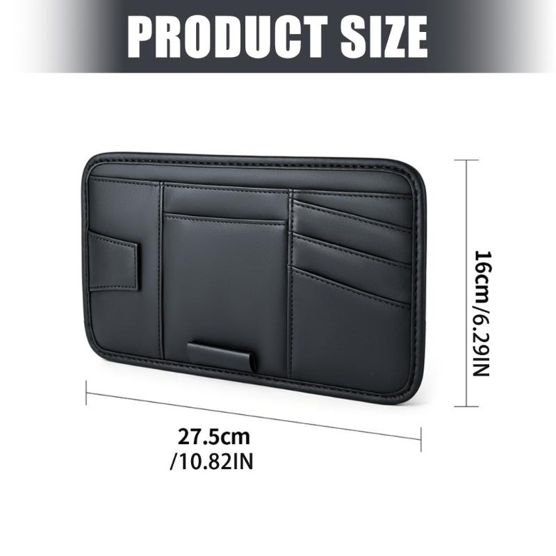 Car Document Pocket for Sunshade Use with Zippered Pouch, Card Pockets and Clip-On Design for Interior Order and Fast Access, Black