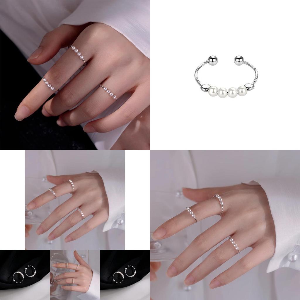 Stylish Minimalist Pearl Ring For Women Adjustable Open Finger Geometric Design