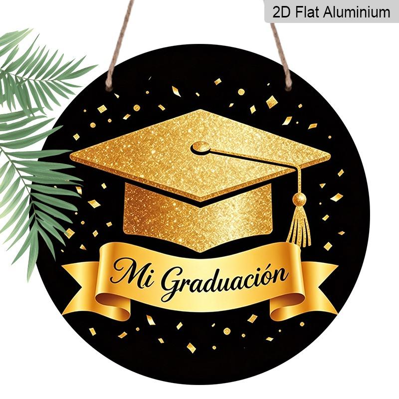 

2D Flat Aluminum Graduation-themed Wall Hanging, Available in Multiple Sizes, Featuring A Spanish-style Black and Gold Glitter Graduation Cap Design 7.87×7.87inch