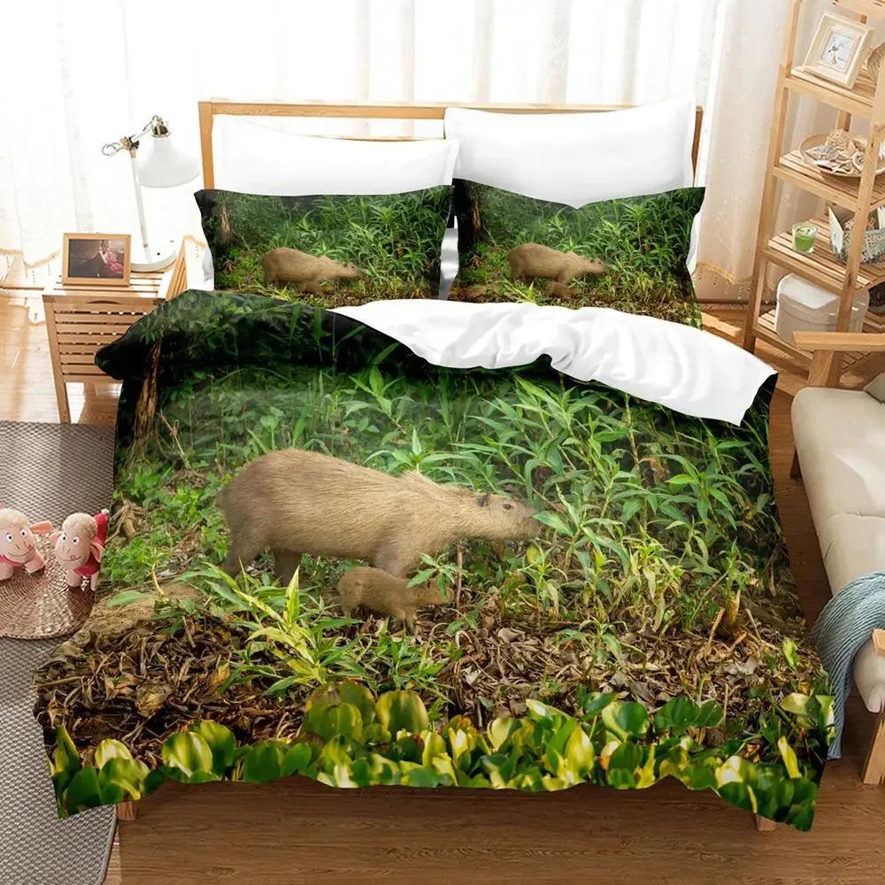 Capybaras Single Double Queen King Size Bedding Set Boys Bedroom Duvet Cover 3D Print Anime Bed Sheet Set Duvet Cover Bed Set
