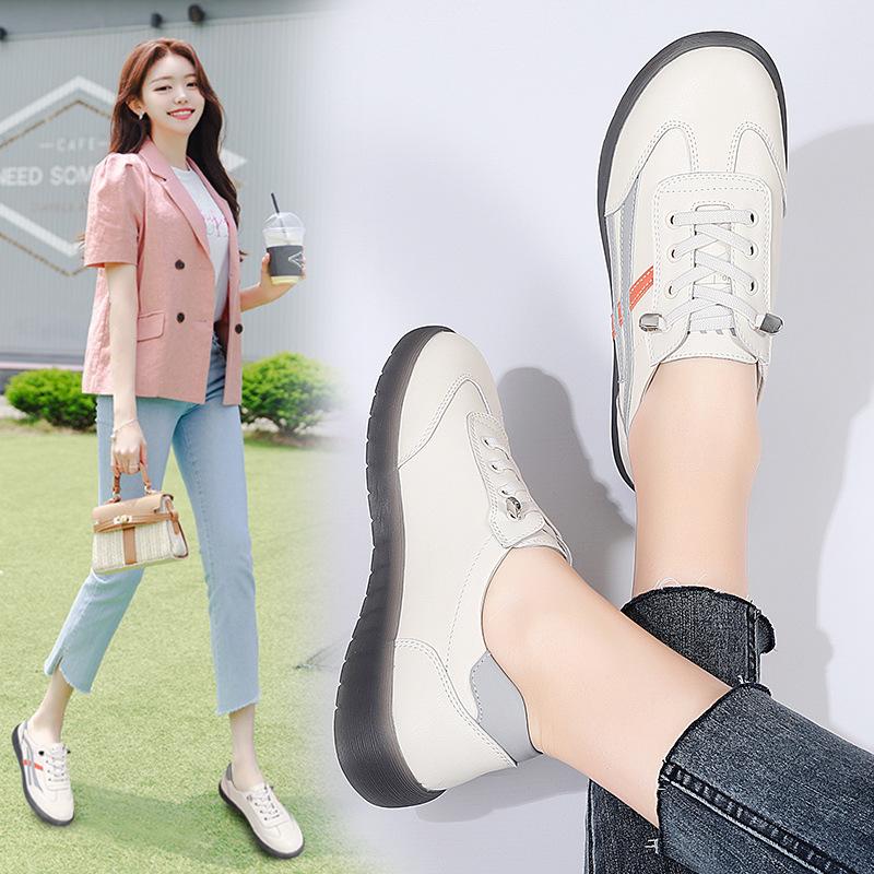 Neue Echte Leder Weiße Schuhe für Damen Leichte Lässige Flache Schuhe Ins Modische und Vielseitige Jelly-Sohlen Schuhe