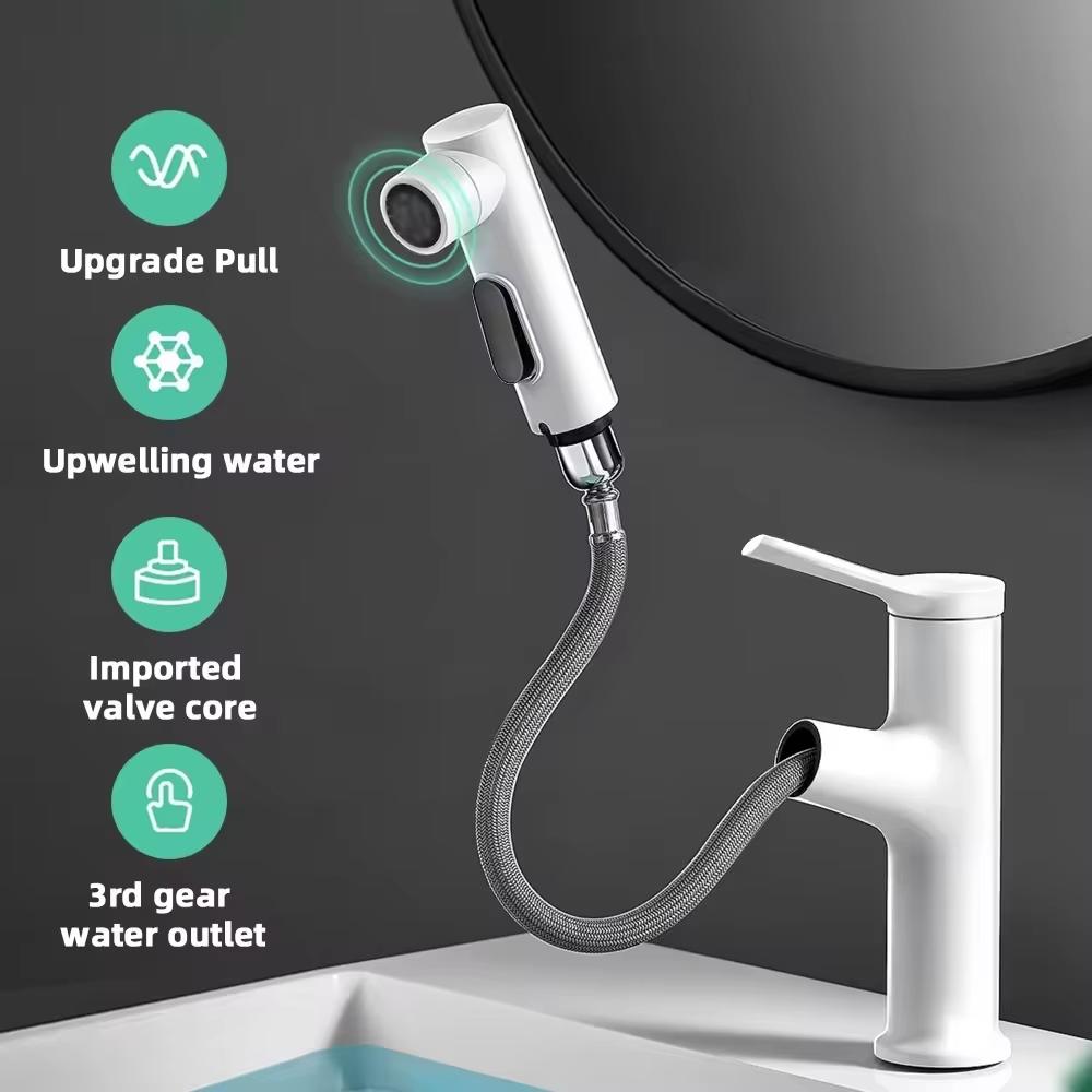 2025 New Bathroom Sink Faucet Pull-out Mouthwash Faucet Hot and Cold Water Mixer Bathroom Single Hole Faucet