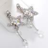 Shiny Rhinestone Hollow Star Tassel Dangle Stud Earrings Women Jewelry
