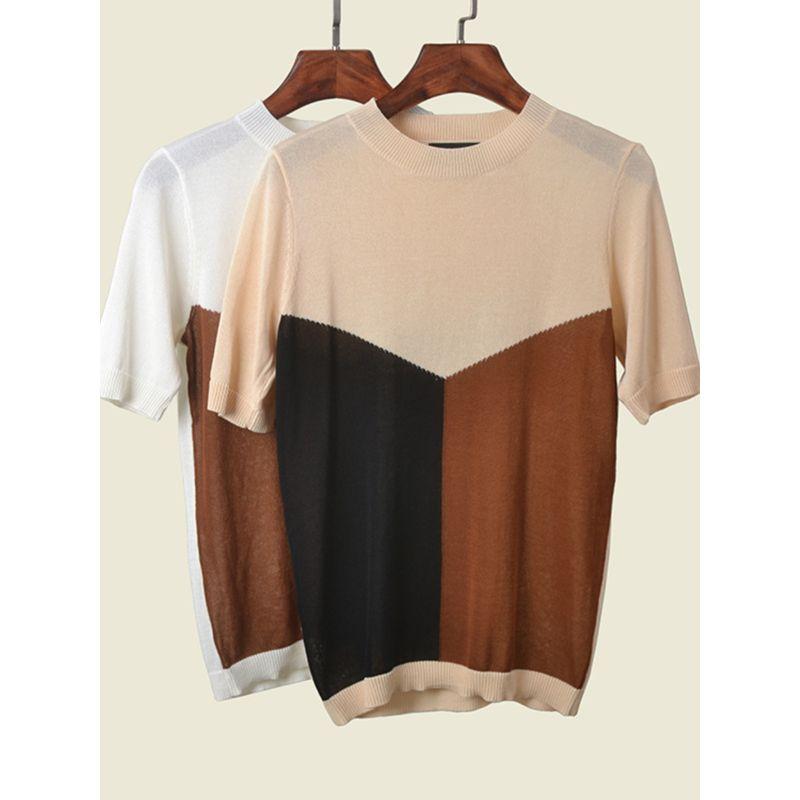 French Normcore Round Neck Short Sleeve T-shirt Summer Refreshing Assorted Colors Retro Casual Sweater