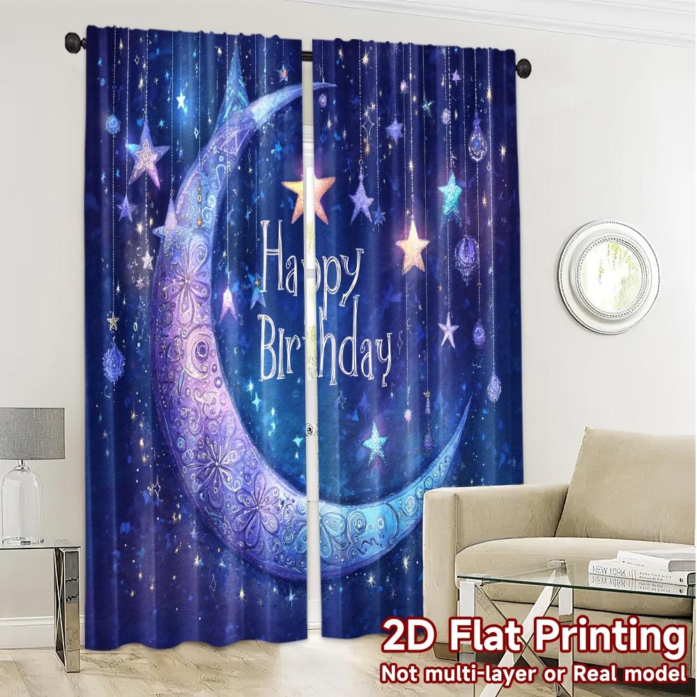 2pcs, 2D FLAT PRINTING Curtains (Without Rod) Cosmic Birthday Modern Modern Curtain 100% Polyester Curtains Decorations For Home