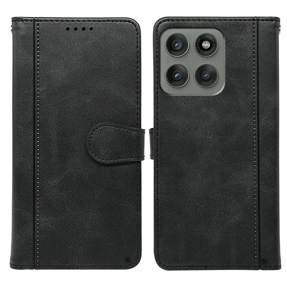 

Чехол для Motorola Edge 60 Pro 5G из телячьей кожи с текстурой, подставка, чехол-книжка для телефона Black