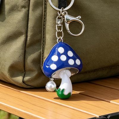 Zinc Alloy Keychain Pendant, Dripping Process Key Ring with Imitation Pearl Cartoon Mushroom Shape, Multiple Colors Bag Charm