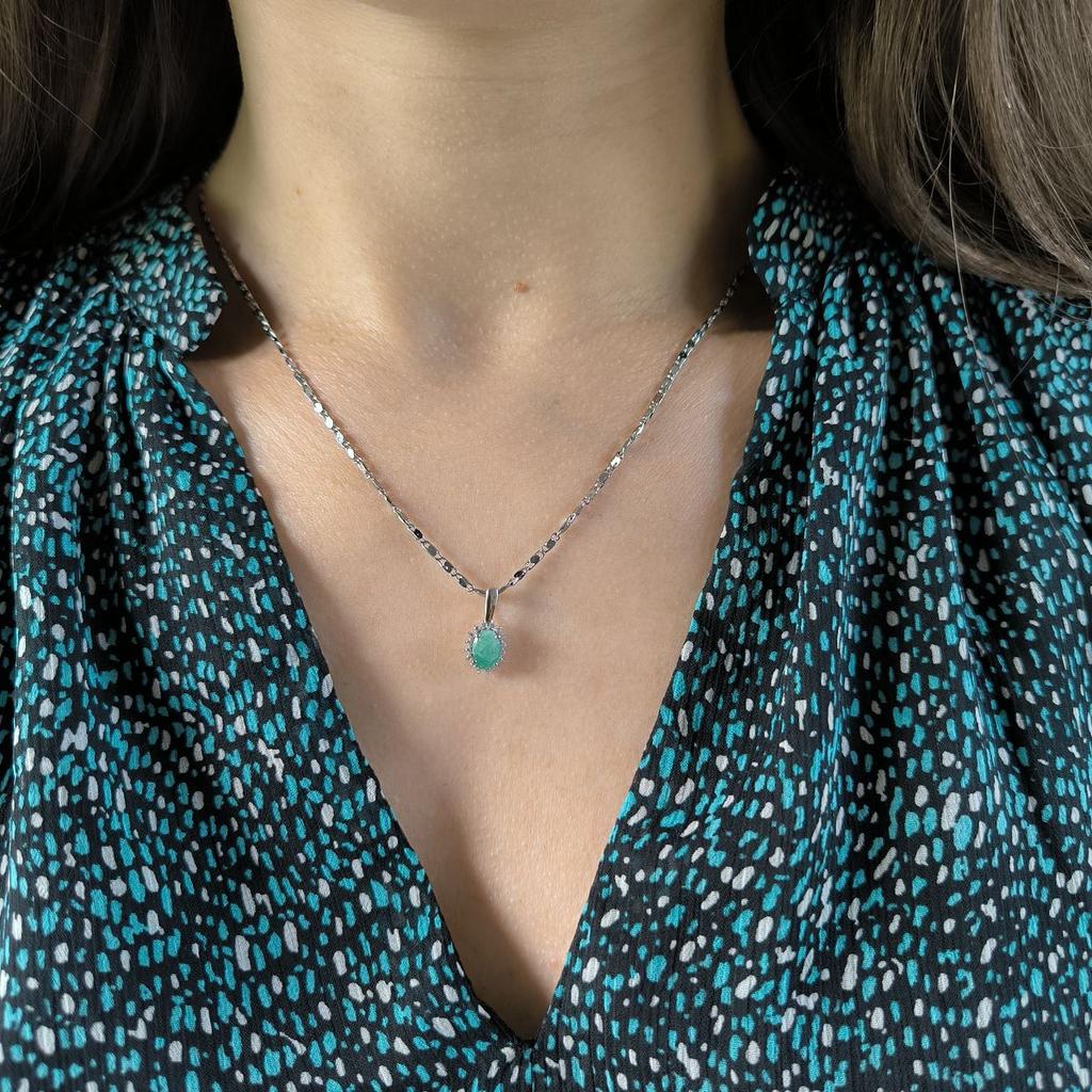 Silver Pendant with Emerald, Cubic Zirconias (2188087)