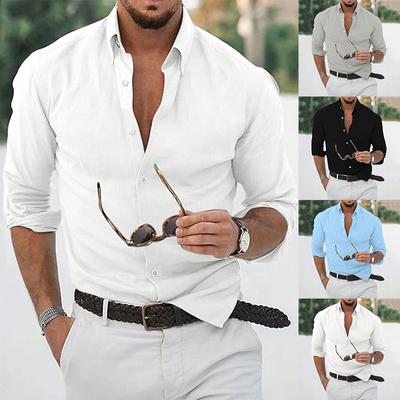 Cotton and Linen Shirts Men's Tops Loose Plain Long Sleeve and Lapel Men's Autumn Casual Wear Streetwear