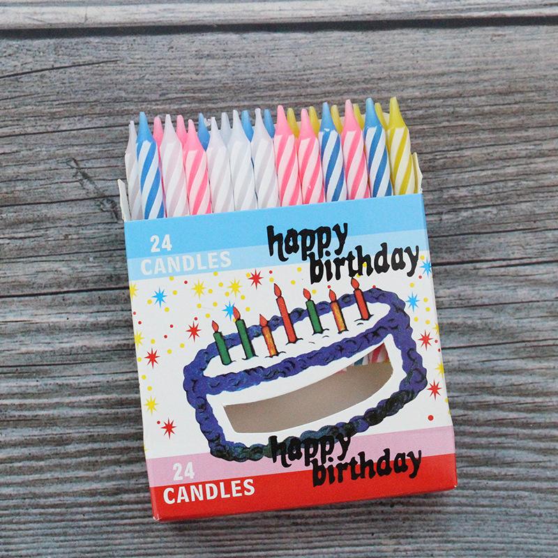 

New Product Boxed 24 Threaded Birthday Cake Small Candles Colorful Striped Party Decoration Candles Without Base Box of 24 small candles