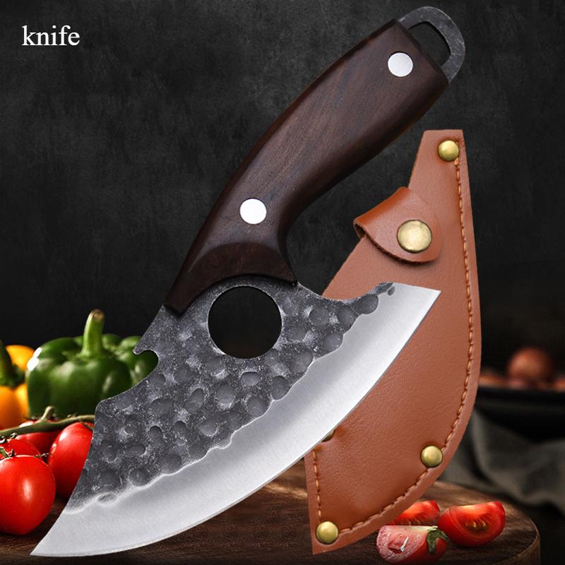 2pcs Kitchen Knives Stainless Steel Boning Knife Meat Cleaver Handmade Forged Chef's Knife for Household Wooden Handle Butcher Knife