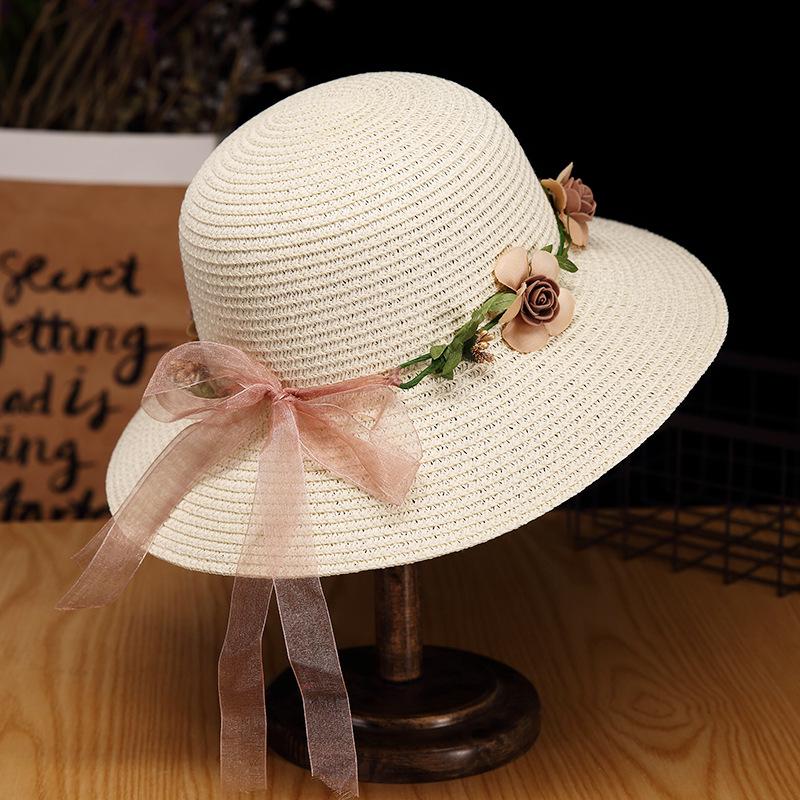 Women's Foldable Summer Beach Hat - Large Brim, Anti-UV, Floral Straw Sun Protection Hat