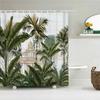 Green Plant Leaves Shower Curtains Bath Curtain Bathroom 3d Printed Fresh Waterproof Polyester Cloth With Hooks Home Decor Mat