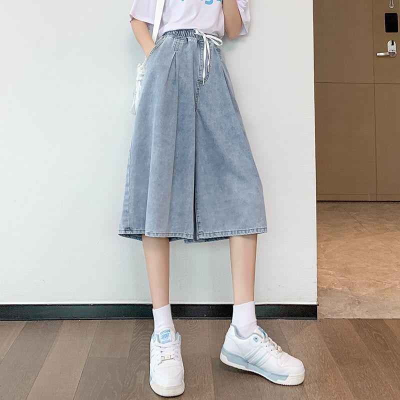 Plus Size High-Waisted Denim Capris - Summer Thin, Loose, Wide-Leg Mid-Length Pants (Fits Up to 200 Jin)