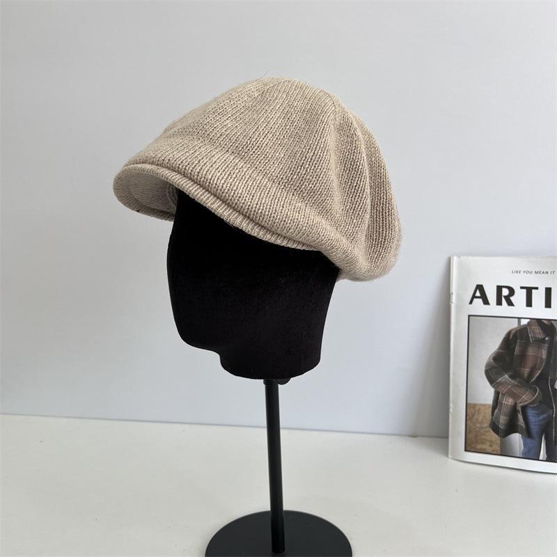 Retro Old Money Wind Big Head Circumference Cap Women's Autumn and Winter Warm Wool Knitted Octagonal Hat Fashionable Neutral Dad Hat