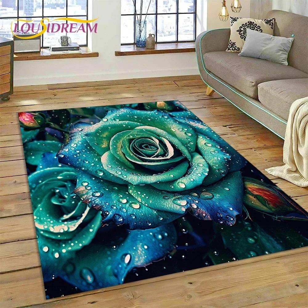 Rose Flowers Nordic Love Romantic Carpet Rug for Bedroom Living Room Home Sofa Decoration,Children Game Large Decor Floor Mat