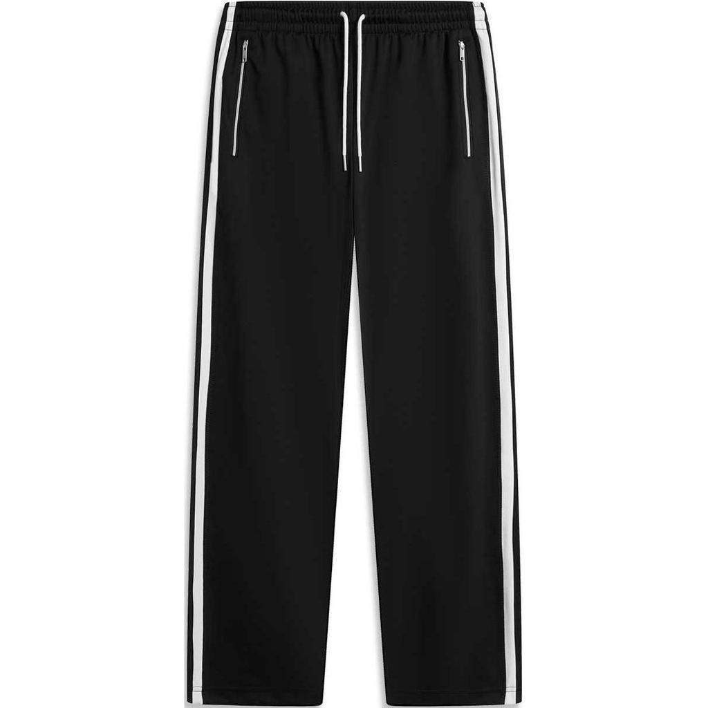 Li-Ning Comfortable Simple Lace-Up Loose Straight Casual Pants Men bottoms Black AKLU315-3