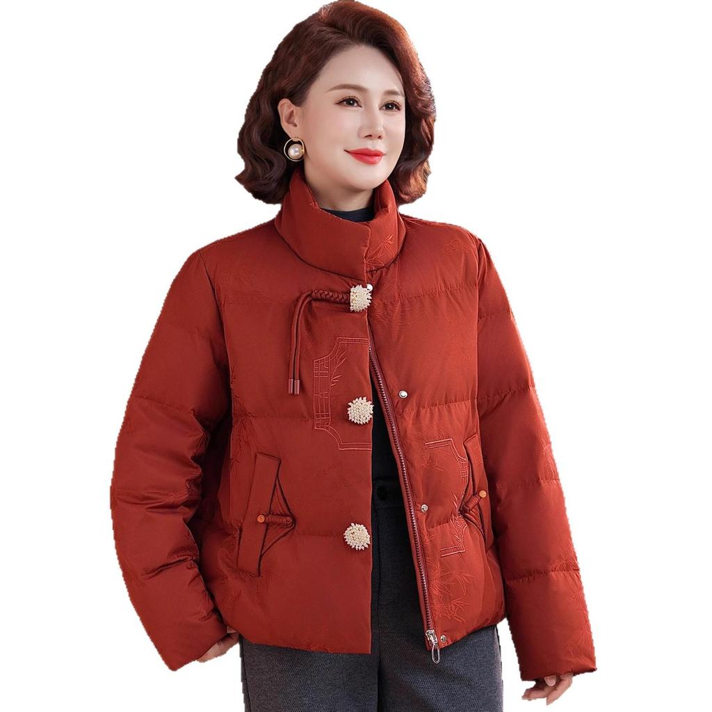 Petite Mother-in-Law Red Winter Down Jacket: Warm, Thickened Coat for Middle-Aged and Elderly Women