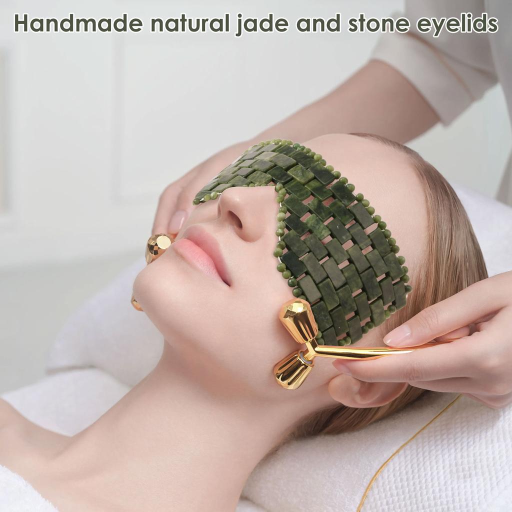 Jade Ögonmask Portabel Jade Sten Ansiktsmask Bekväm Grön Kylande Ögonmask Hem Skönhet SPA Salong Hudvård Skönhetsmassageapparat