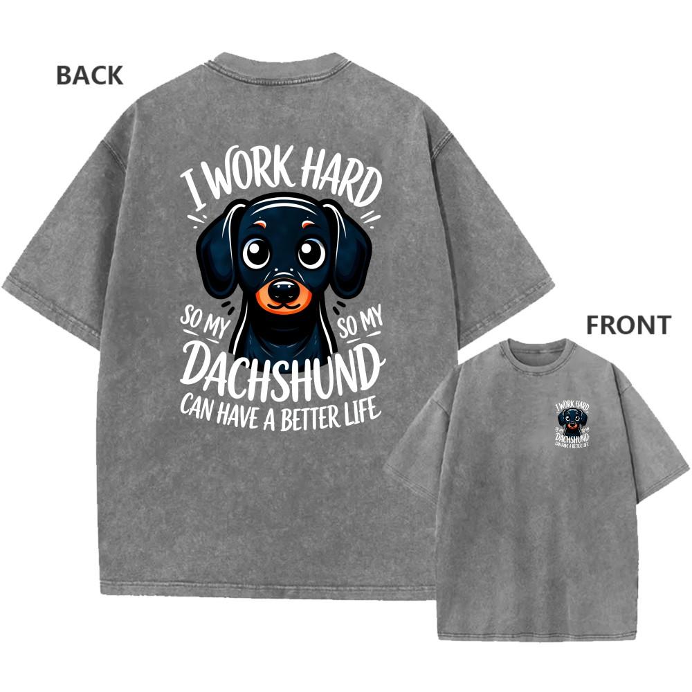 Mens Oversized Acid Wash Vintage Cotton Dachshund Better Life Graphic TShirt