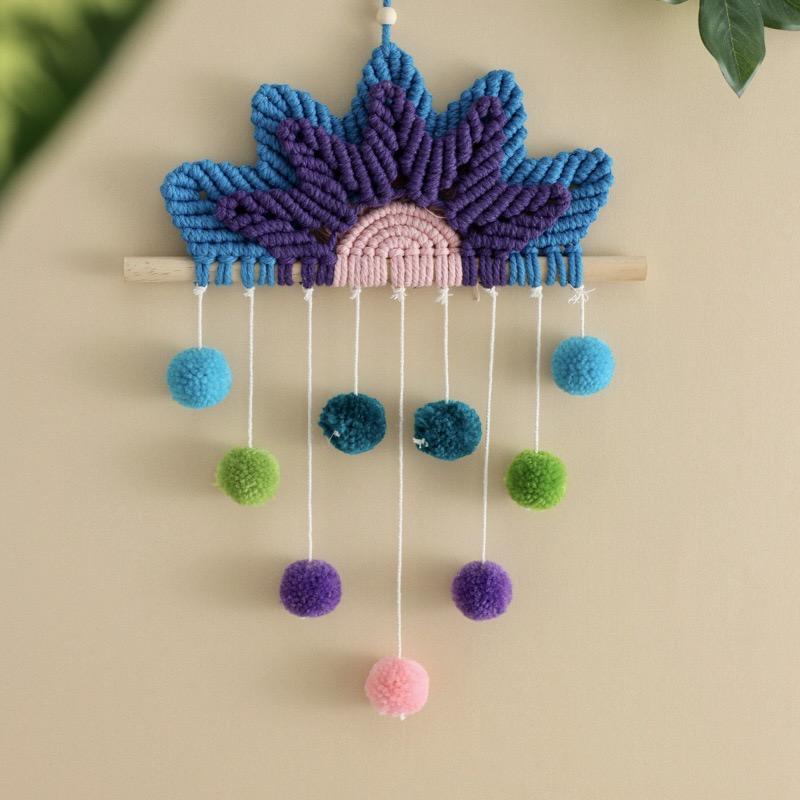 Colorful Pompon Macrame Hanging Decorations Wall Hangings Handmade Ornaments Home Decor Children Bedroom Pendants For Girls Gift