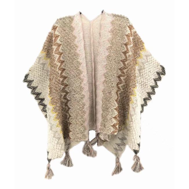 Shawl Wraps for Women Boho Knit Poncho Ladies Rainbow Casual Loose Striped Fringe Blanket Scarf