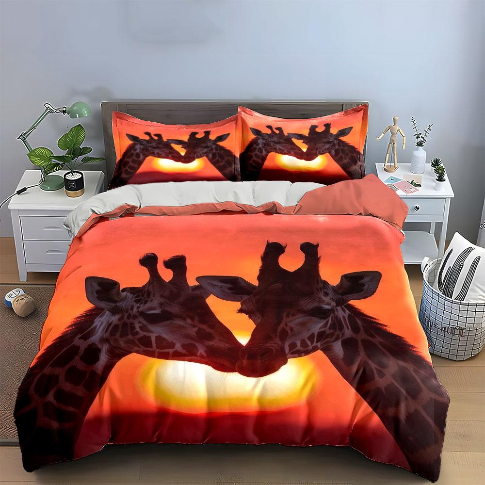 Sunset Giraffe Art Decor Soft Comfortable Duvet Cover Bedding Set Included 1*Duvet Cover & 2*Pillowcases, Gift