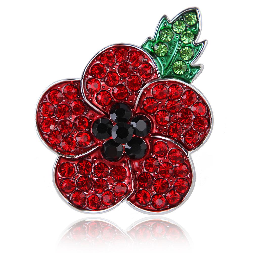Fashion Oil-drop Rhinestone Poppy Flower Brooch, High-end Style Brooch, Women's Personalized Gender Pin